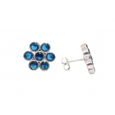 Handmade Stud Earrings 925 Sterling Silver Women's Blue Onyx Gem Stones - O